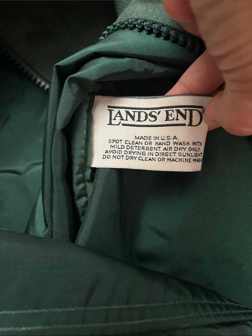 VTG Lands' End Dark Green Canvas Duffel with Brown Trim large square rigger